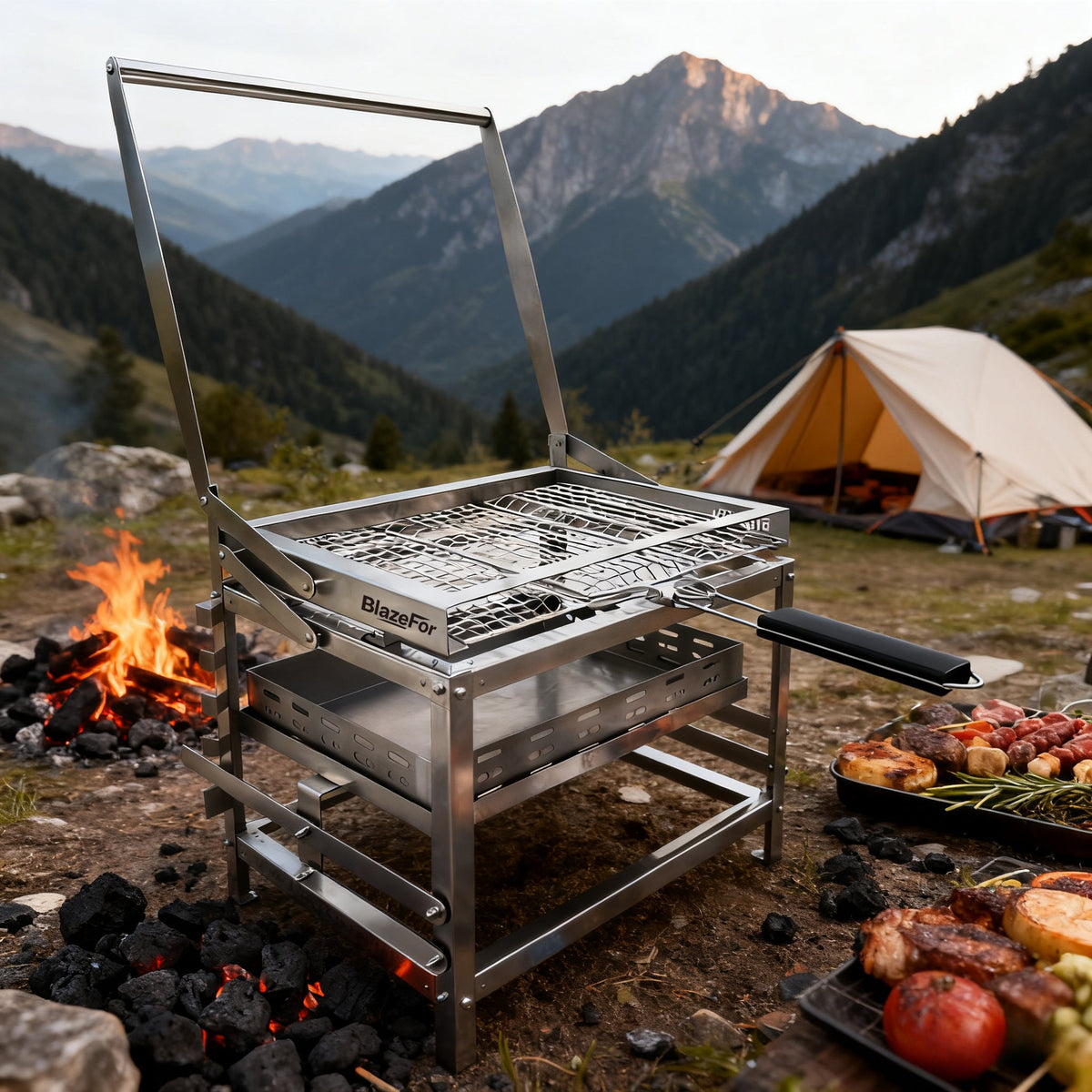 360° Rotatable Flip BBQ Grill, Portable Foldable Stainless Steel Outdoor Camping Picnic Grill