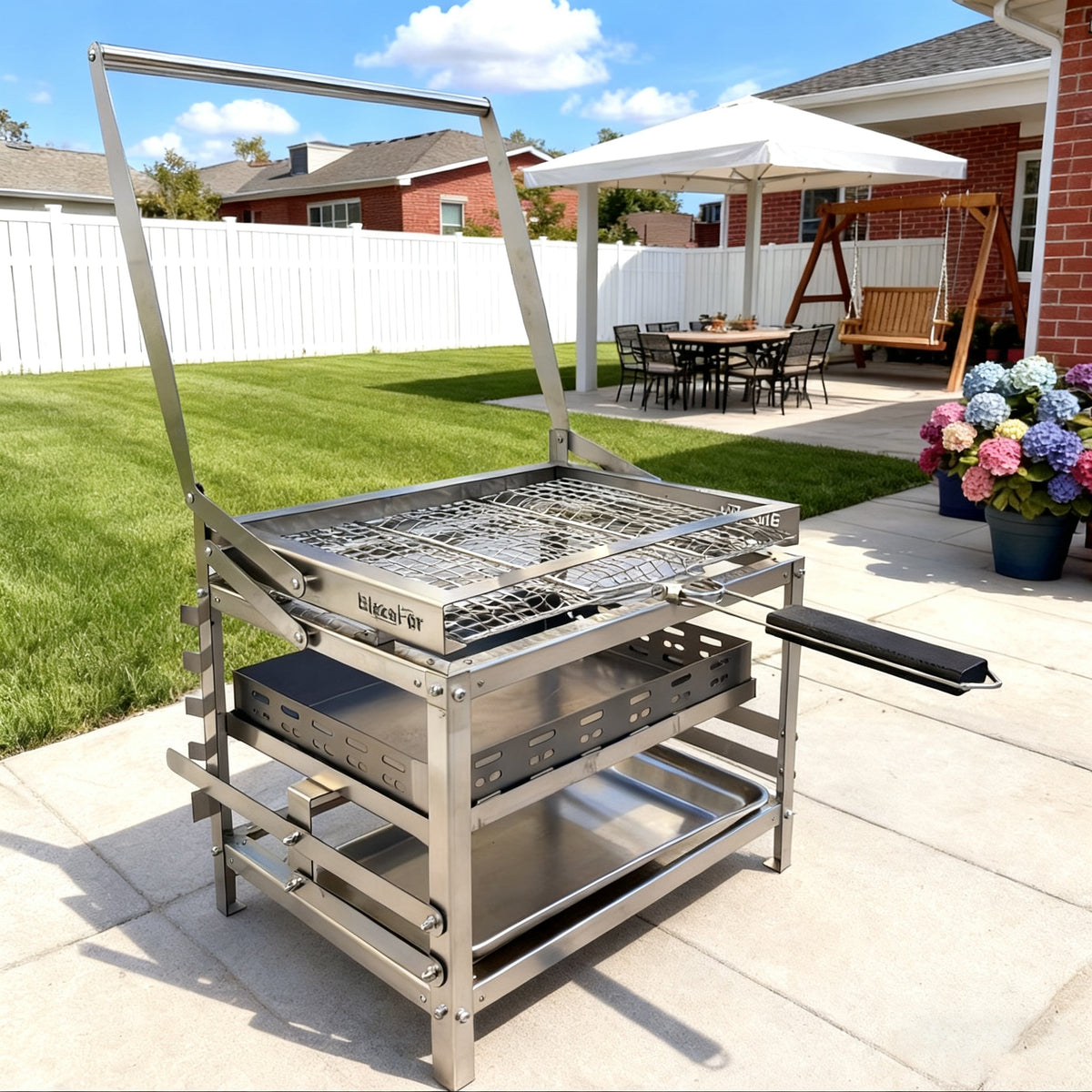 360° Rotatable Flip BBQ Grill, Portable Foldable Stainless Steel Outdoor Camping Picnic Grill